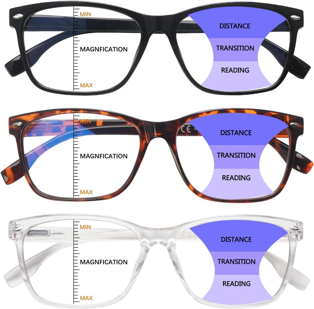CLASAGA Progressive Multifocus Reading Glasses for Women, Blue Light Blocking Ladies Computer Readers with Spring Hinge. (3 Mix-1)