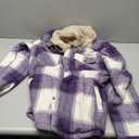 Elesuit Women's Fleece Flannel Jacket Plaid Sherpa Lined Jacket Long Sleeve Button Down Hooded Jackets for Women (Medium, Purple)