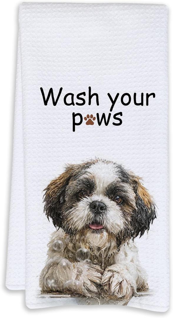 Cabana Bro Funny Shih Tzu Bathroom Hand Towels, Shih Tzu Gifts, Wash Your Paws Funny Dog Hand Towels for Kids Bathroom Washroom Decor, Dog Lover Gifts, 16x24 Inch