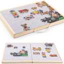 Woodtoe Small Puzzle Board with 2 Sizes, 16.1'' x 11.4'' Puzzles Board for 100 Piece, 16.1'' x 22.8'' Puzzle Table for 300 500 Jigsaw Puzzles, Wooden Felt Puzzle Tray for Kids 3+