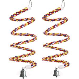 2Pcs 63'' Bird Rope Perches Birdcage Swing Toys 100% Cotton Natural Bird Perch Peck/Chewing with Bell Climbing Standing Bungee Parrot Toys for Small to Regular Size Parrot Cockatiel Birds