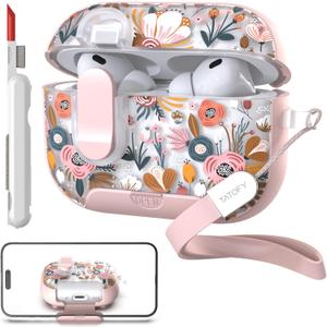 TATOFY for AirPod Pro 3 Case (2025) with Phone Stand Lanyard Lock Cleaning Kit, Compatible with Magsafe Flowers Hard AirPods Pro 3rd Generation Cover for Women (Pink, AirPods Pro 3)