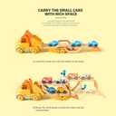 Toddler Car Toys for 2 3 4 5 Years Old Kids, Transport Carrier Truck Toy with 4 Wooden Vehicle, 24IN Foldable Track Trailer with Light & Sound Effects, Best Gift Choice for Christmas, Birthday