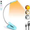 Glocusent Willow Book Light for Reading in Bed, 10LED Bright Reading Light, 3 Colors & 3 Brightness, Rechargeable Book Light Lasts for 80hr, Lightweight Clip on Book Light, Perfect for Book Lovers (Blue)