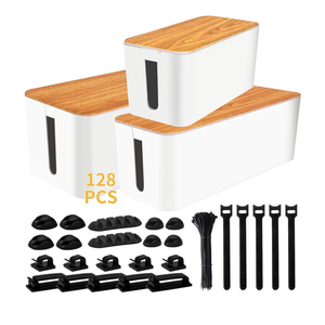 YUANYE Cable Management Box Cable Management Kit for Power Strip to Hide Wires,Cord Organizer Boxes,Safe ABS Material Wire Organizer of Cable Clips Sleeve for Home & Office,3Pack-128PCS/White