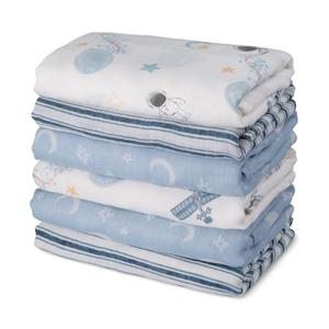 GLLQUEN BABY Receiving Blanket Boy Cotton Muslin Swaddle Blankets Girl Newborn Squares Breathable & Soft Thin Baby Blankets Cloths Double Absorbent Infant Swaddling Wrap - 6 Pack (Blue Astronaut)