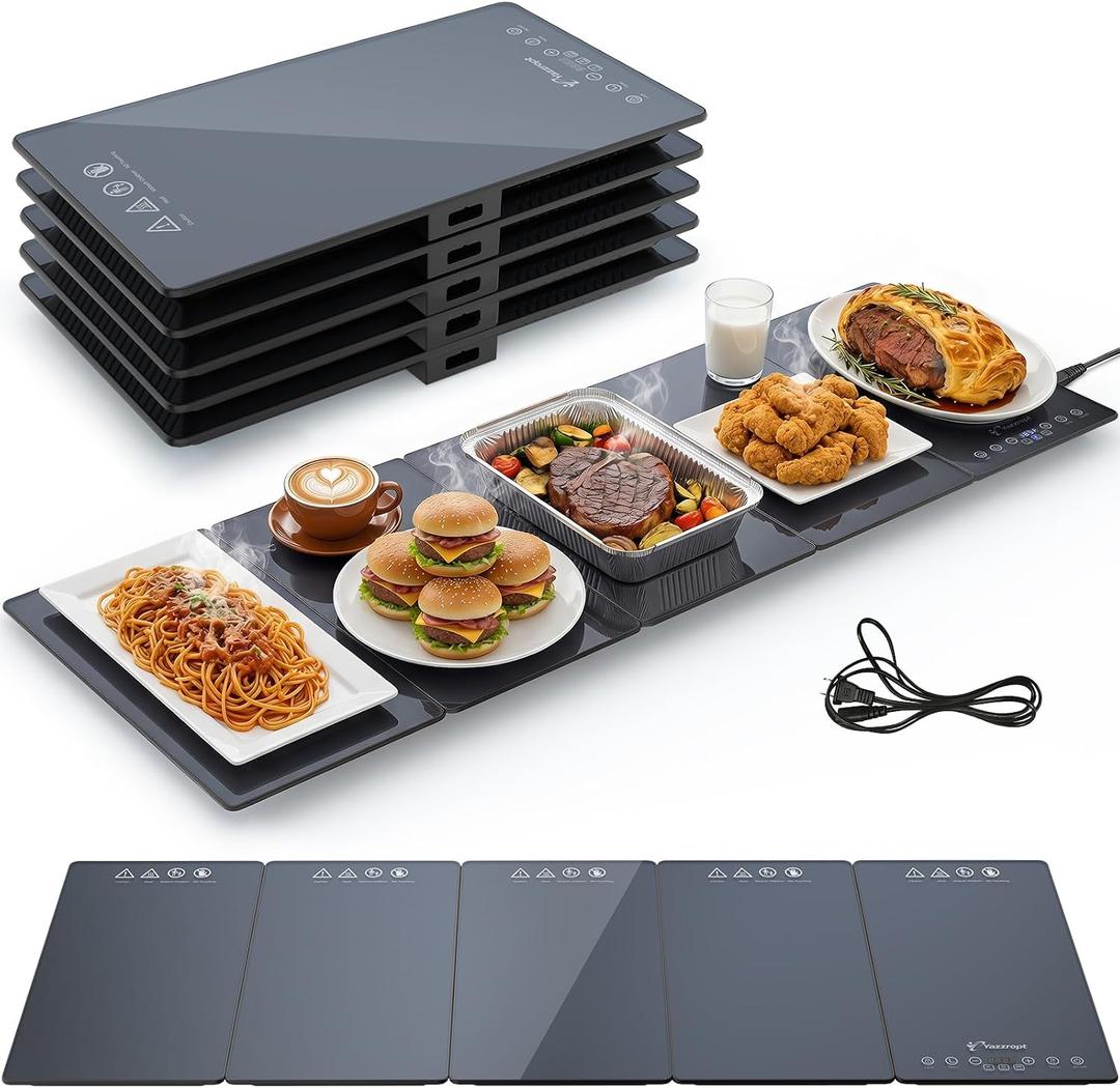41.3" x 15"Food Warmers for Parties Buffet, 5-in-1 Electric Warming Trays for Buffets Party, Glass Food Warming Mat with 17 Heat Levels & 12H Timer for Family Dinners Catering Gatherings