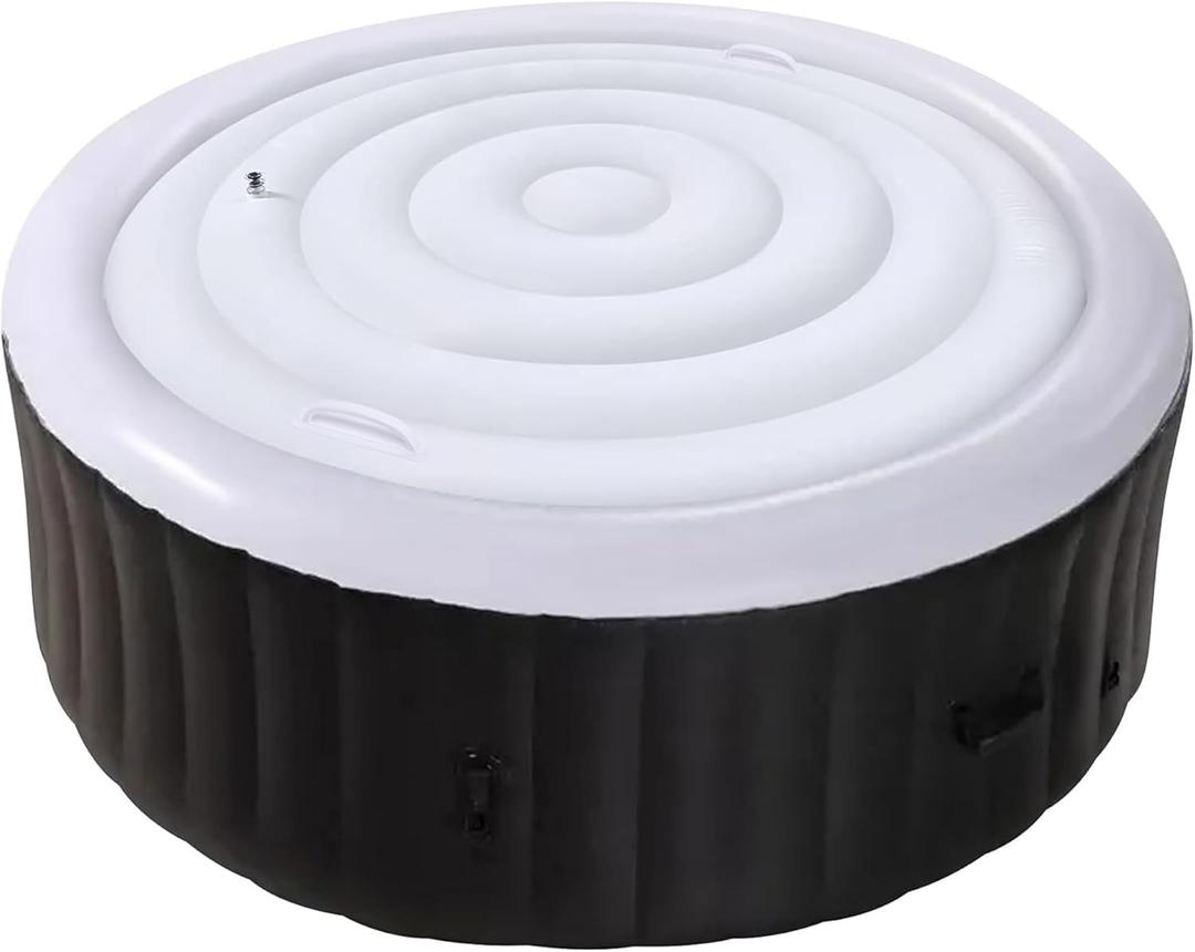 Tlswshsy 4.5 Ft Inflatable Hot Tub Cover- Energy Saving Lid for Round Hot Tub- Foldable Protective Rain Overflow Cover for Outdoor Inflatable Hot Tubs