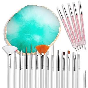 21 Pcs Nail Art Brushes Set Gel Nail Art Design Tools with Palette Nail Stuff Nail Tech Supplies 2-way Dotting Pens Acrylic Silicone Manicure Kit DIY Makeup Display Board, Green