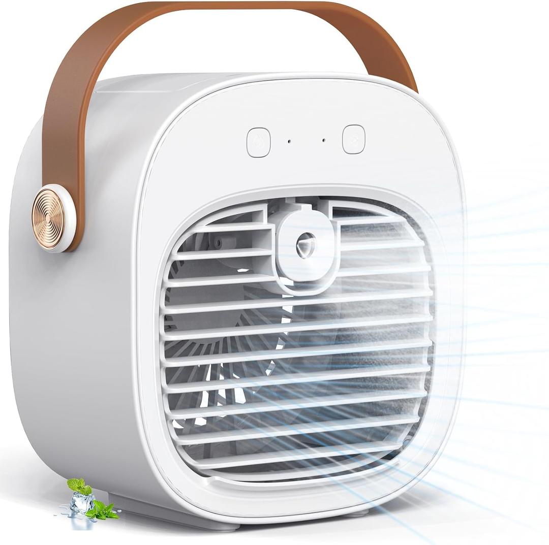 Portable Air Condition Fan -6000mAh Rechargeable Mini Ice Cooler with 3 Speed Settings,3.5-15.5 Hours Runtime,Quiet Desk Cooling Fan, White Personal Air Cooler for Car,Bedroom, ravel,Office,Outdoor