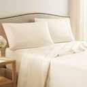 100% Cotton Queen Size Bed Sheet Set with Deep Pocket, 400 Thread Count Extra Soft Bed Sheet, Cooling Sheet with 2 Pillow Covers - 4 Piece Set (Ivory)