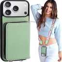 XANGNIER Wallet Case for iPhone 17 Pro Max with Strap, RFID Blocking PU Leather Crossbody Phone Purse with Card Holder, Zipper Pocket, Wrist Strap & Adjustable Lanyard for Women 6.9" 5G,Green