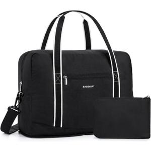BAGSMART For Spirit Airlines Personal Item Bag 18x14x8, Foldable Travel Duffel Bag Tote Weekend Overnight Bag Carry on Luggage for Women and Men(Black) (Medium)