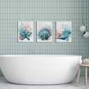 RyounoArt Coral Art Wall Decor Beach Sea Shell Pictures Prints on Canvas Teal and Coral Bathroom Decor Framed 12 * 16 inch each