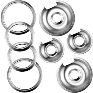 Burner Drip Pans 2 Large 8'' WB32X10013 & 2 Small 6'' WB32X10012 Chrome Drip Pan Set Fits for GE Hotpoint Electric Stove Top - Include 2 Pcs 6'' Drip Pan/Ring and 2 Pcs 8'' Drip Pan/Ring by AMI PARTS