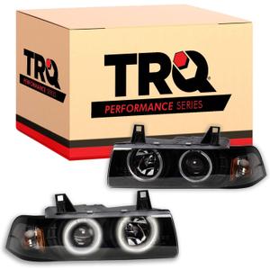 TRQ Performance Driver and Passenger Side Headlight Assembly Set Black Housing Clear Lens Projector Compatible with 94-97 BMW 318i 92-97 BMW 318is 94-95 BMW 325i 92-95 BMW 325is 96-98 BMW 328i