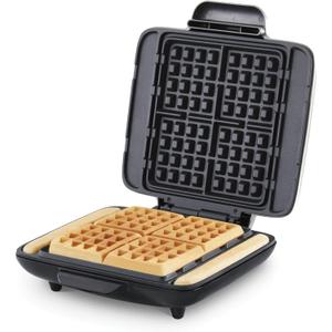DASH No-Drip Waffle Maker - Four Waffle Molds, Nonstick Waffle Iron with Quick Heat-Up, Nonstick Surface - Perfect Waffle Maker for Kids and Families, Just Add Batter (Silver)