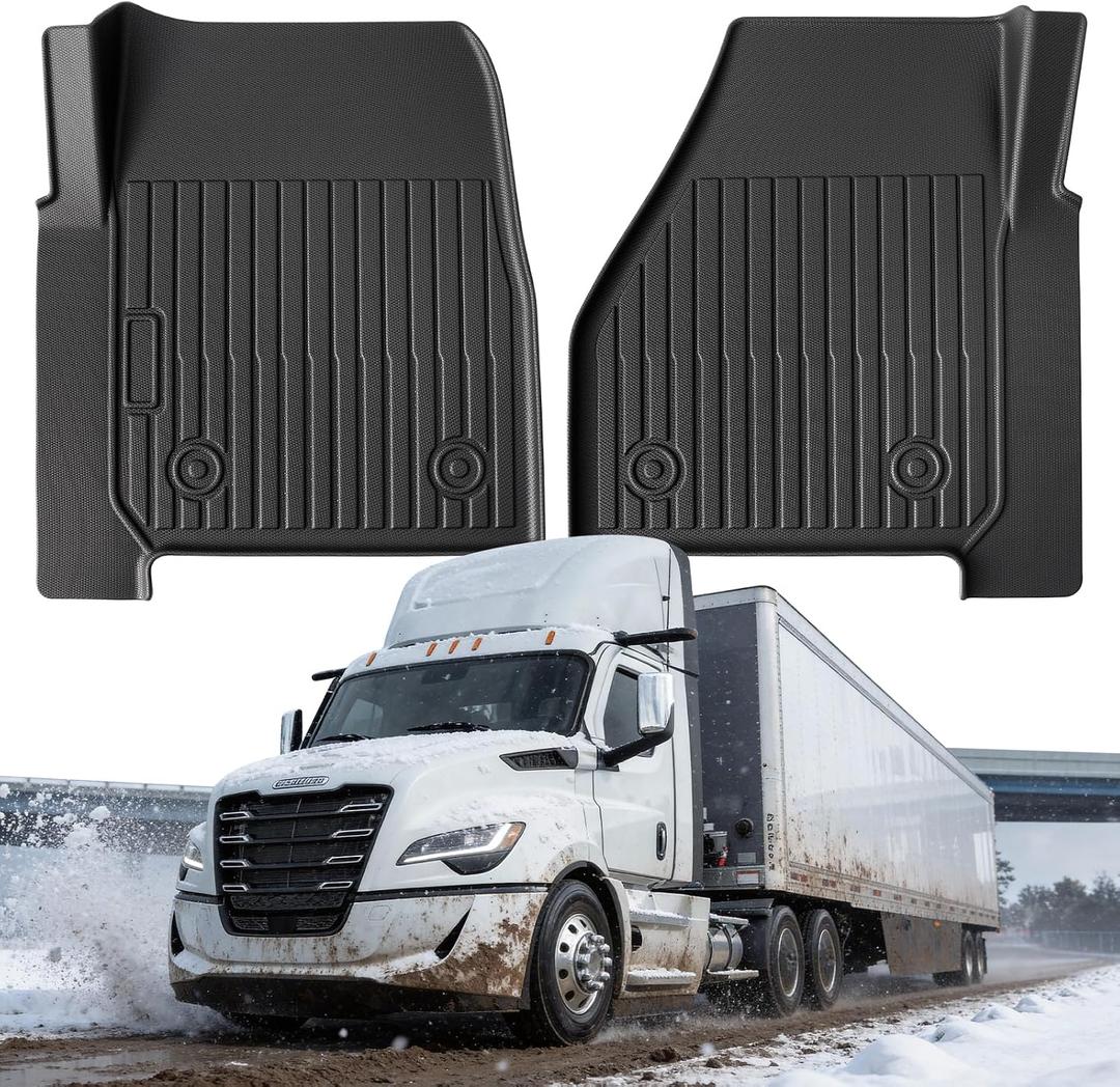  All Weather Floor Mats for Freightliner Cascadia 2026 2025 2024 2023 2022 2021 2019 2018, Heavy Duty Semi Truck Rubber Cab Mats, Waterproof Anti-Slip Big Rig Interior Accessories for Cascadia Truck