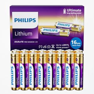 Philips Lithium AAA Batteries 16 Pack 1200mAh Triple A Battery 1.5V Ultra Long Lasting 3A Batteries (Non-Rechargeable)