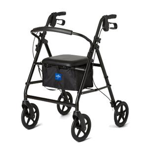 Medline Aluminum Rollator Walker, Burgundy, 300 lb. Weight Capacity, 8” Wheels, Adjustable Height Handle, Padded Seat & Backrest, Rolling Walker for Seniors and Mobility Impaired