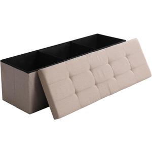Storage Ottoman Bench Foldable Footrest Foot Stool, 45" Fabric Beige, 45.3" Flip