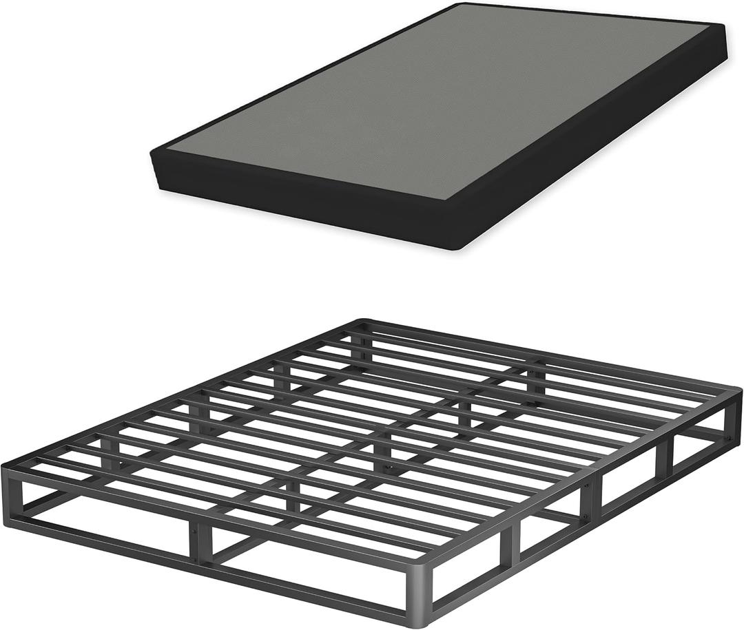 VIPSHOW 7 Inch Queen Metal Box Spring with Round Corners - 3000 lbs Capacity, High Profile Heavy Duty Mattress Foundation with Steel Slats, Noise-Free, Easy Assemble, Black