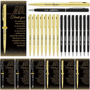 Feifeiya 25 Sets 40th Birthday Party Favors for Guests Black Gold Awesome Ballpoint Pens with Thank You Cards Appreciation Gifts for Women Men Birthday Souvenirs Anniversary Party Supplies