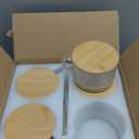 4pcs Set Vintage Coffee Mugs gifts for women, Overnight Oats Containers with Bamboo Lids and Spoons - 14oz Clear Embossed Glass Cups, Cute Coffee Bar Accessories, Iced Coffee Glasses