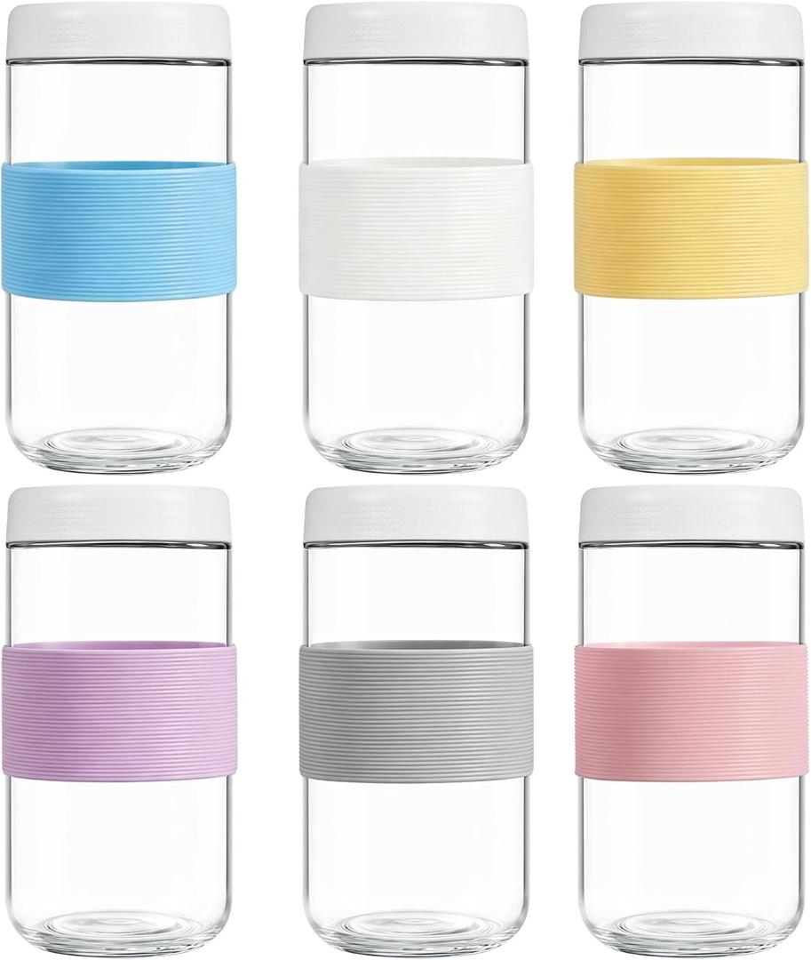 Mason Jars, 24 oz (6 Pack) Overnight Oats Containers with Lids - Airtight
