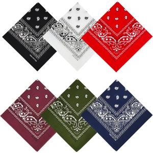 100% Cotton Bandanas, 21 x 21 inches, Set of 6 (Basic - Dark Colors)