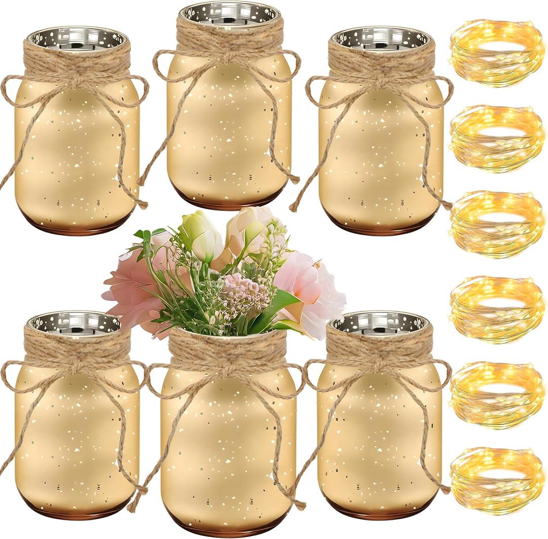 6 PCS 5 Inch Gold Vases Mason Jars for Centerpiece, Small Gold Mason Jar Table Flower Vases, Ideal for Wedding, Christmas & Home Decoration