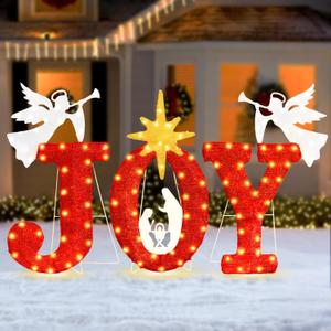 Lighted Joy Christmas Yard Outdoor Decoration 22.5 Inch Large Light Up Joy Nativity Scene Set Indoor Outside Sign Waterproof for Xmas Winter New Year Holiday Garden Lawn Home Decor Display
