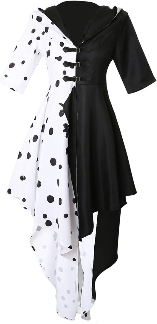 Drofe Cruella Devil Costume Women Dress with Gloves Cosplay Outfit for Halloween (M)
