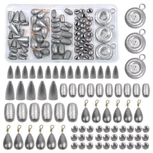 Fishing Weight Sinkers Kit, 81pcs Assorted Drop Bass Sinkers Split Shot Sinkers Coin Weights Saltwater Casting Fishing Sinkers Set with Tackle Box