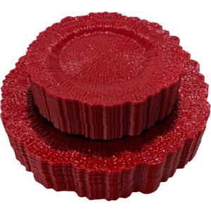DaYammi 60Pcs Red Plastic Plates - Red Pates Disposable & Reusable - Heavy Duty Plastic Plates for Party Including 30 Dinner Plate,30 Dessert Plate,red disposable plates for Valentine's Day Parties