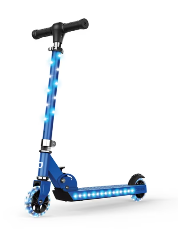 Jetson Jupiter Kick Scooter with LED Lights on Deck and Wheels, Height Adjustable Handlebar and 4 Inch Wheels, Easy Folding Mechanism, Blue