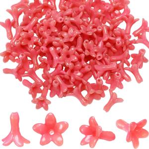 Jutom 100 Pcs Pakalana Flower Beads Cowslip Creeper Flower Beads Resin Coral Shell Bead 3D Carved Cute Loose Bead for Hawaiian Lei Jewelry Making Necklace Bracelet Supplies DIY Crafts Decors (Pink)