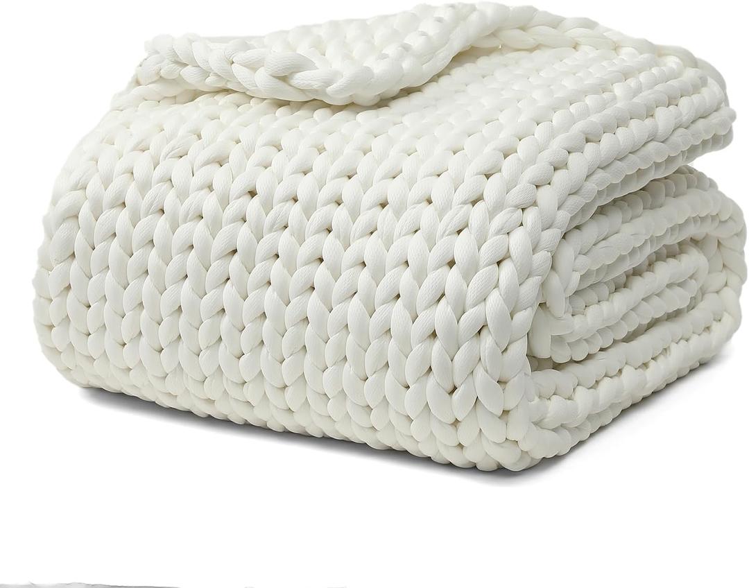 YnM Cooling Chunky Throw Blanket, Medium-Weight, Hand Knitted, Skin Friendly, Ventilated and Breathable, Machine Washable, Home Dcor Piece for Couch, Sofa and Bed (White, 60x80 Inch)
