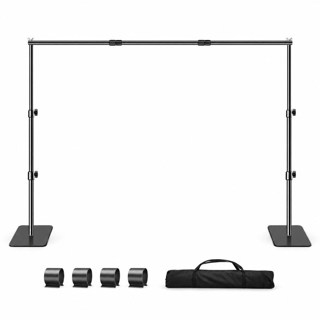 Adjustable Photography Background Stand with White Backdrop Cloth, Collapsible Video Shooting Frame Invisible Square Base, Heavy-Duty, 2x3m Fully Extendable Stand 