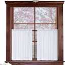 Valea Home Waffle Weave Textured Bathroom Window Curtains Water Repellent Short Curtains Window Covering Half Window Curtains Kitchen Tiers 36 inch Length, White, Set of 2