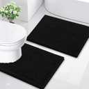 Smiry Bathroom Rugs Set 2 Piece, Soft Absorbent Chenille Bath Mat and U-Shaped Toilet Rug Set, Non Slip Shaggy Bath Carpet for Tub, Shower and Floor (24x16+24x20, Black)