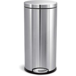 simplehuman Round Step Can, 30L / 8 Gallon Kitchen Trash Can, Iconic Round Shape, 150,000-Step Pedal, Lid Shox® Silent Close, Removable Inner Bucket, Brushed Stainless Steel