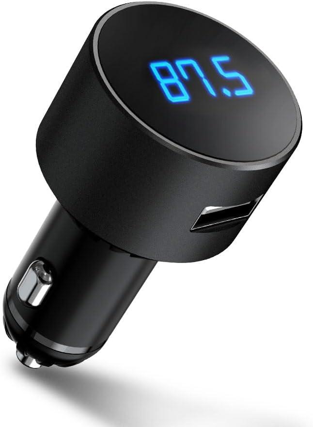 ISORA Car Bluetooth Adapter, FM Transmitter, Metal Mechanical Press & Rotate, Handsfree Call, Fast Charging, Bluetooth/USB Music Playback, Universal 12V/24V