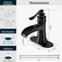 Matte Black Waterfall Bathroom Faucet, Single Handle Bathroom Sink Faucet 1 Hole or 3 Hole, Vanity Sink Faucet for Vintage Antique Lavatory Washroom with Pop Up Drain, Deck, 2 Hoses