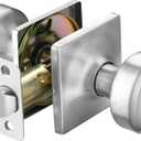Brushed Nickel Door Knobs with Square Rosette,Pismo Passage Door Knob for Hall & Closet,Non-Locking Interior Door Knobs