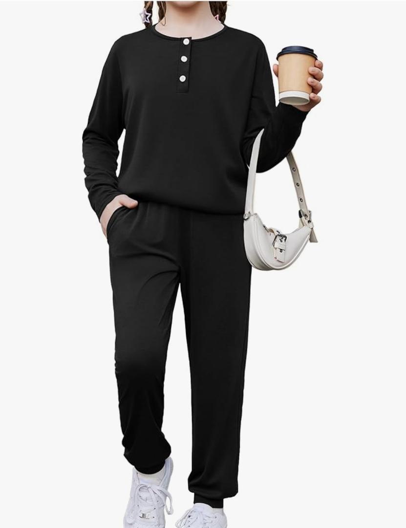 Girls Clothes Crew Neck Long Sleeve Tops and Pants Set with Pockets Fall Outfits M