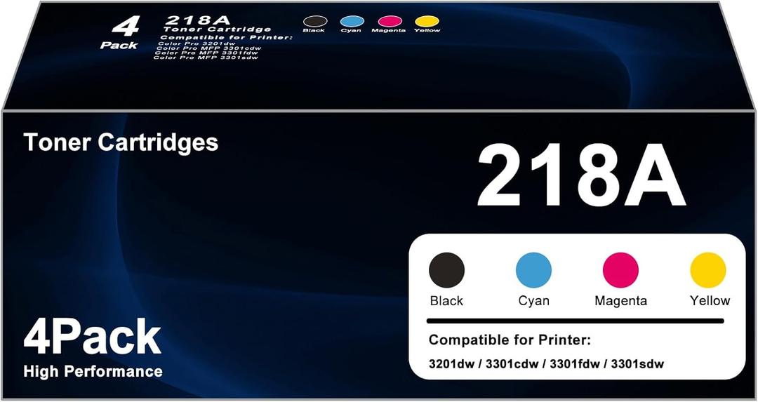 218A Toner Cartridges Replacement Compatible for HP 218 A HP218A 218X Toner (with Chip) W2180A W2180X Works for Color Pro 3201dw MFP 3301cdw 3301fdw 3301sdw Printer 4Pack black cyan yellow magenta