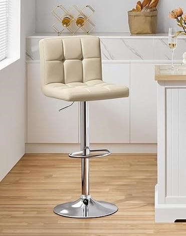 Yaheetech Bar Stools, PU Leather Adjustable Barstools, Modern Counter Stools with Back and Footrest, Counter Height Barstools for Bar, Kitchen, Dining Room