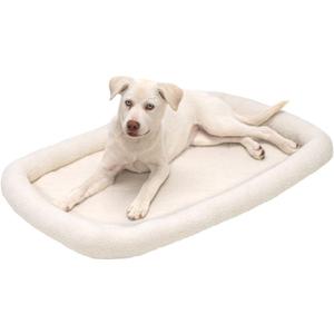 Furhaven Dog Bed for Large/Medium Dogs, 100% Washable, Sized to Fit Crates - Sherpa Fleece Bolster Crate Pad - Cream, Large