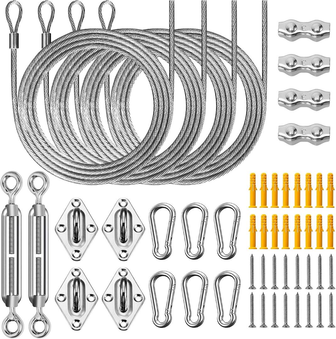 UIRWAY Shade Sail Hardware Kit, 52Pcs Stainless Steel Hardware Kit for Rectangle Triangle Canopy, Heavy Duty Anti-Rust Hardware Kit Set for Outdoor Garden Patio(6Inch +304 Stainless Steel Wire Rope)